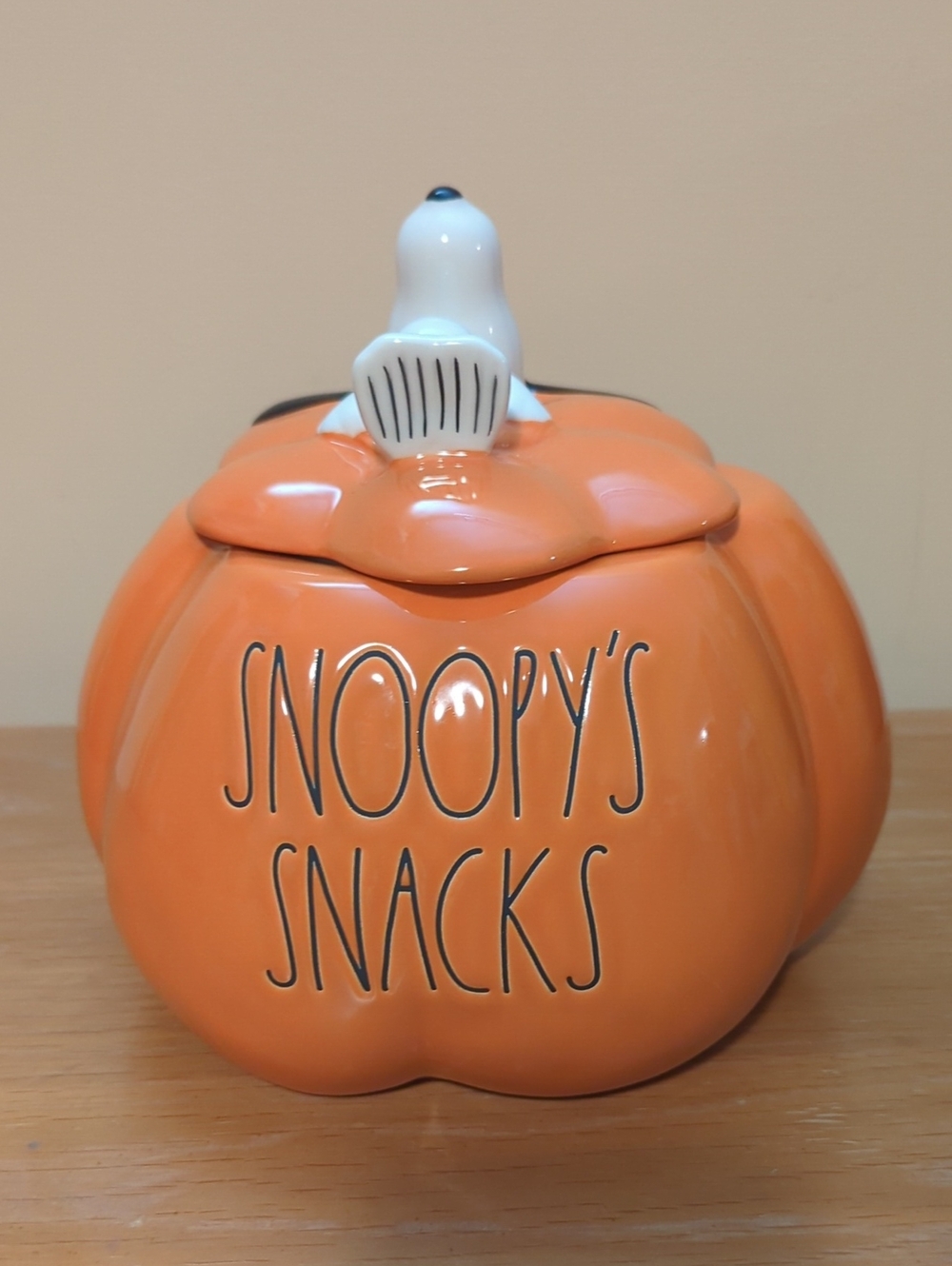 Rae Dunn Orange Snoopy's Snacks Pumpkin Jar